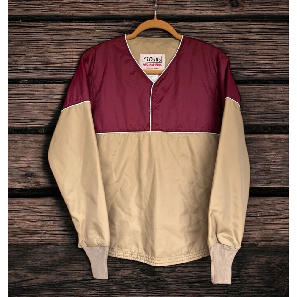 VTG Mens Walls Blizzard Pruf Light Nylon Pullover Jacket Small Beige Burgundy
